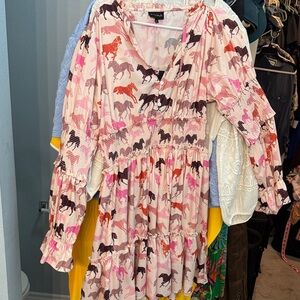 Stylish Horse Print Dress in Pink and Brown